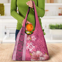 Pink Hibiscus Turle Grocery Bag Hawaiian Style Tribal Tapa Pattern LT9 - Polynesian Pride