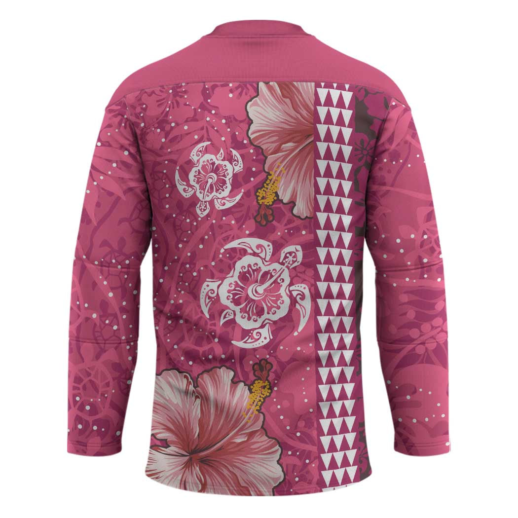 Pink Hibiscus Turle Hockey Jersey Hawaiian Style Tribal Tapa Pattern - Polynesian Pride