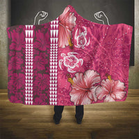 Pink Hibiscus Turle Hooded Blanket Hawaiian Style Tribal Tapa Pattern