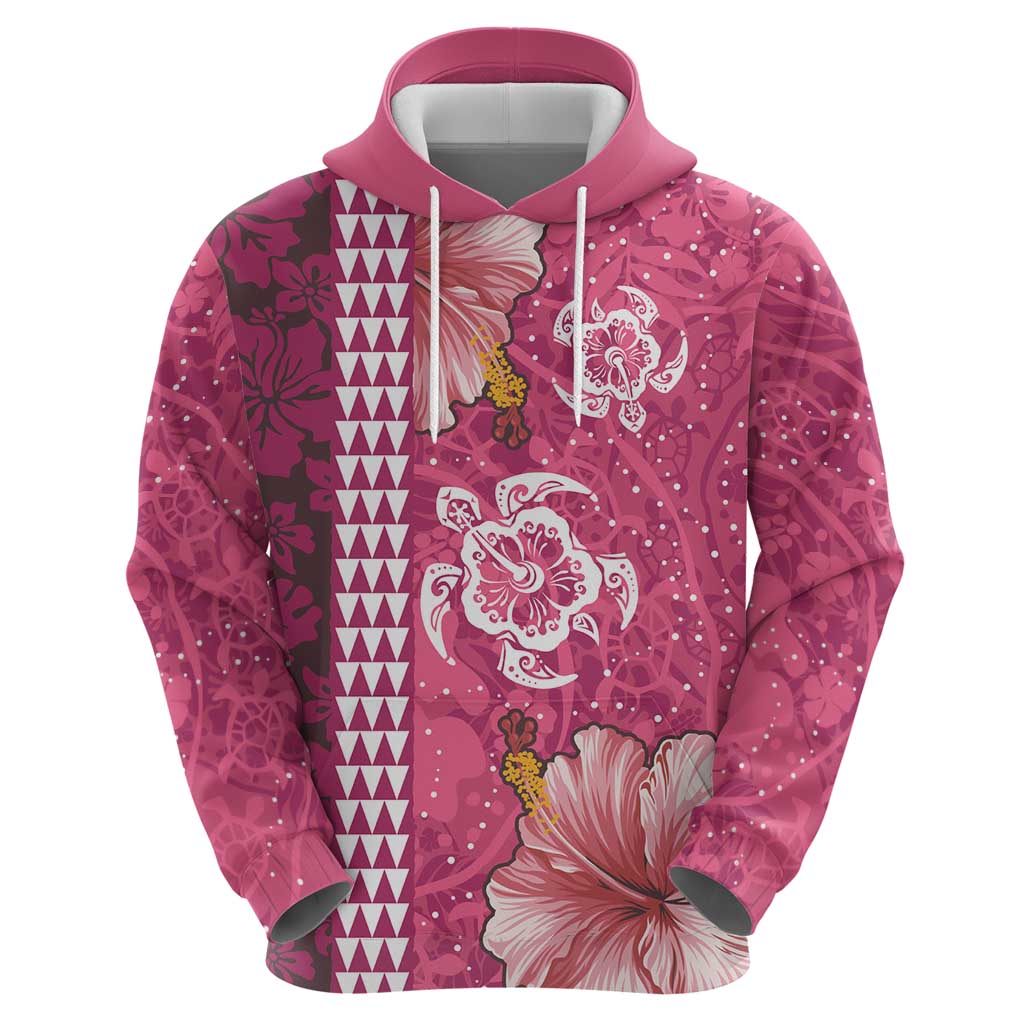 Pink Hibiscus Turle Hoodie Hawaiian Style Tribal Tapa Pattern