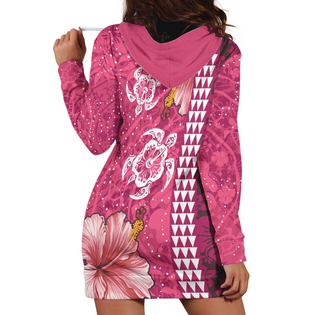 Pink Hibiscus Turle Hoodie Dress Hawaiian Style Tribal Tapa Pattern