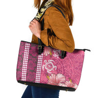 Pink Hibiscus Turle Leather Tote Bag Hawaiian Style Tribal Tapa Pattern LT9 Pink - Polynesian Pride