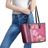 Pink Hibiscus Turle Leather Tote Bag Hawaiian Style Tribal Tapa Pattern LT9 - Polynesian Pride