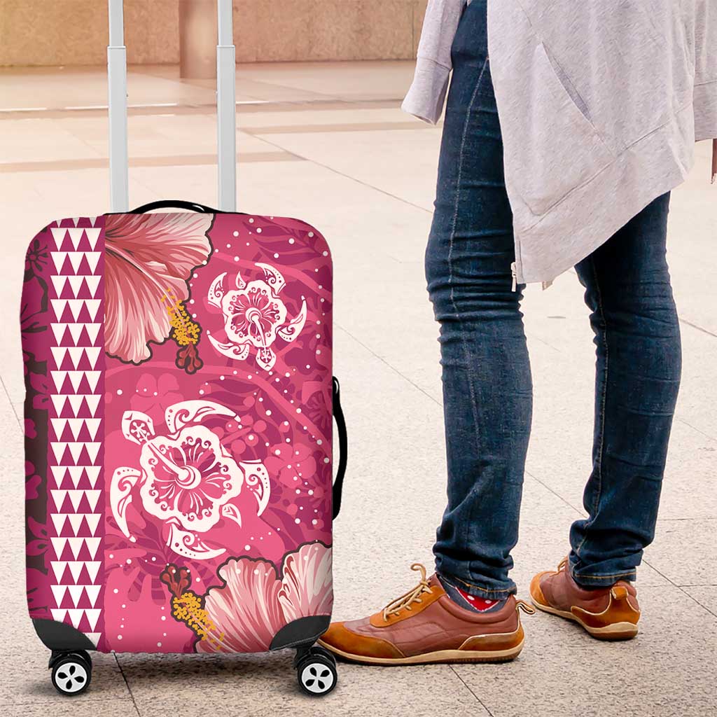 Pink Hibiscus Turle Luggage Cover Hawaiian Style Tribal Tapa Pattern