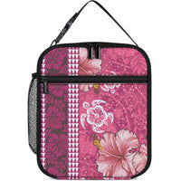 Pink Hibiscus Turtle Lunch Bag Hawaiian Style Tribal Tapa Pattern LT9 10.2 × 8.3 × 4.3 inch Pink - Polynesian Pride