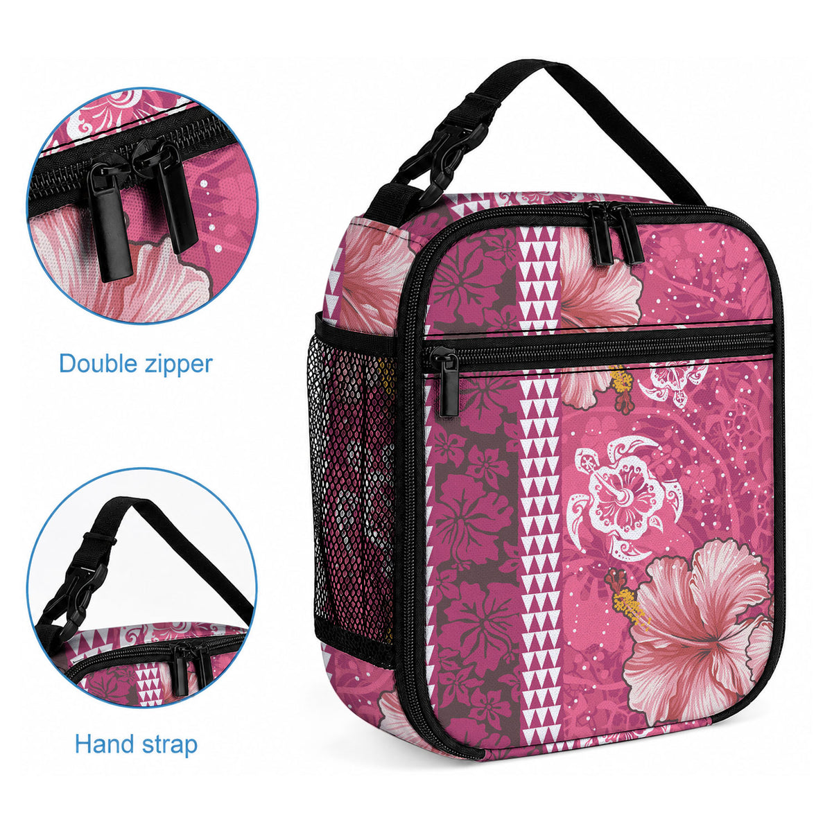 Pink Hibiscus Turtle Lunch Bag Hawaiian Style Tribal Tapa Pattern LT9 - Polynesian Pride