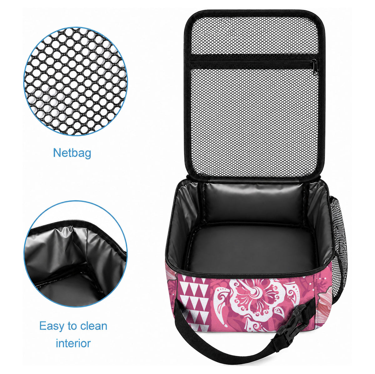Pink Hibiscus Turtle Lunch Bag Hawaiian Style Tribal Tapa Pattern LT9 - Polynesian Pride