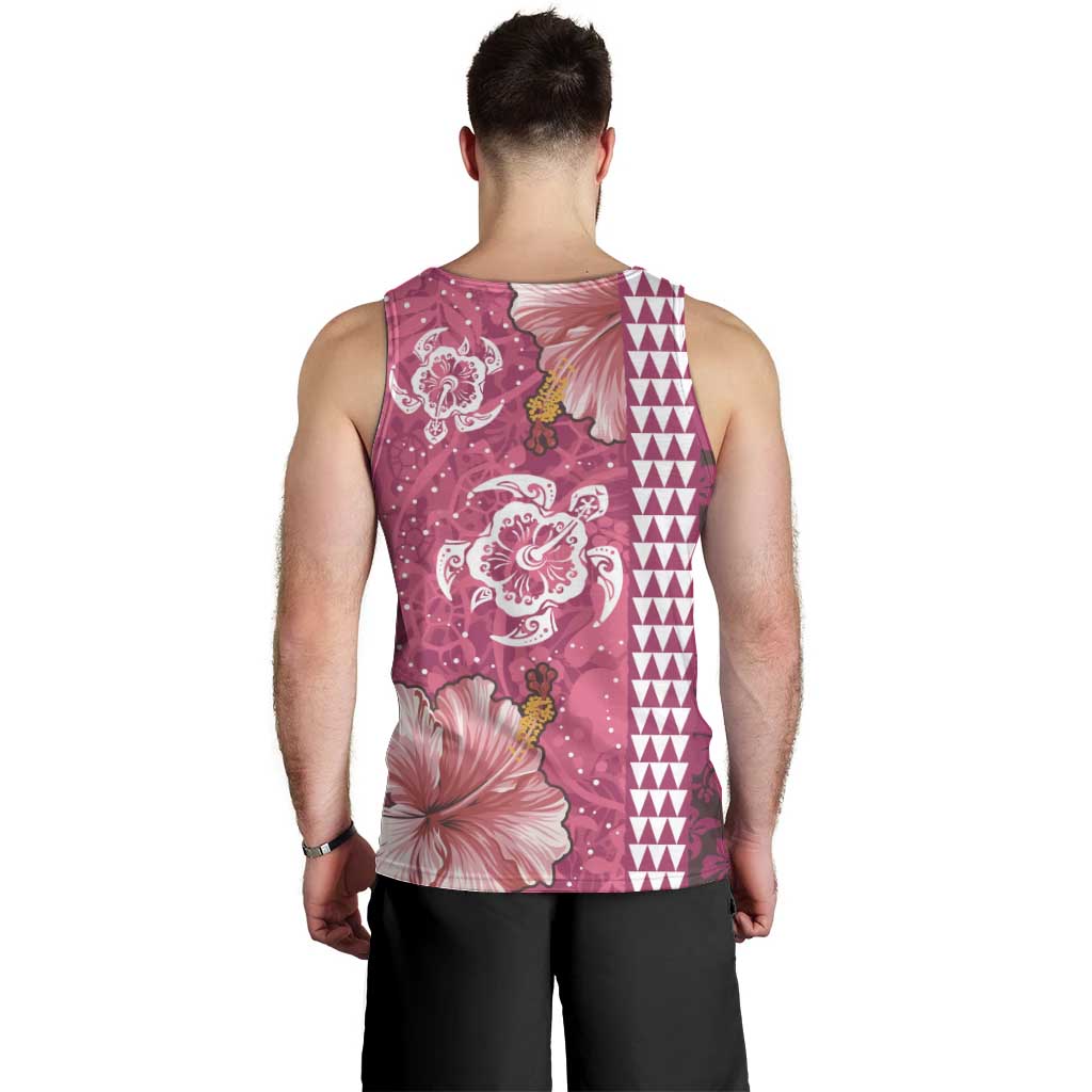 Pink Hibiscus Turle Men Tank Top Hawaiian Style Tribal Tapa Pattern
