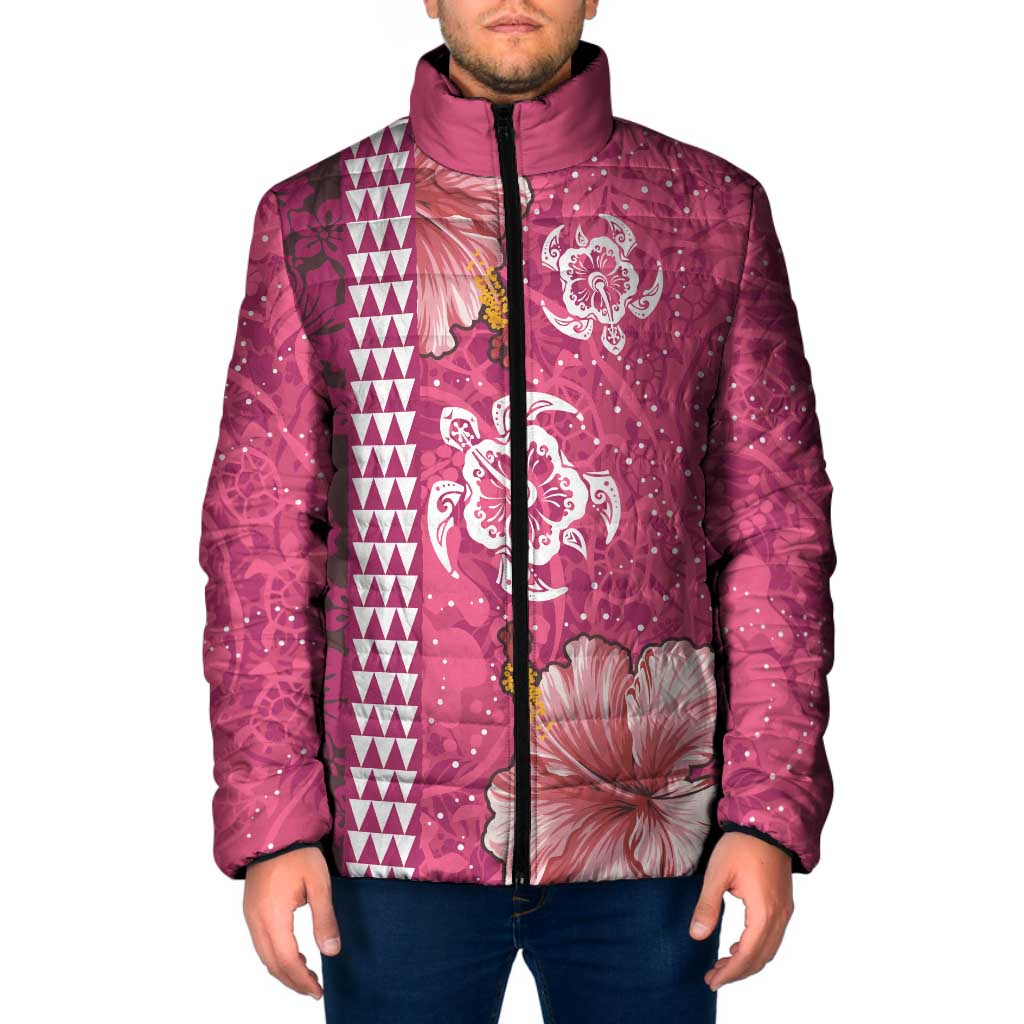 Pink Hibiscus Turle Padded Jacket Hawaiian Style Tribal Tapa Pattern LT9 Men Pink - Polynesian Pride