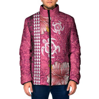 Pink Hibiscus Turle Padded Jacket Hawaiian Style Tribal Tapa Pattern LT9 Men Pink - Polynesian Pride