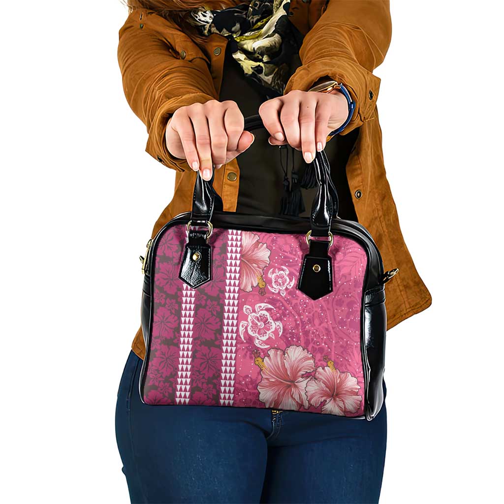 Pink Hibiscus Turle Shoulder Handbag Hawaiian Style Tribal Tapa Pattern