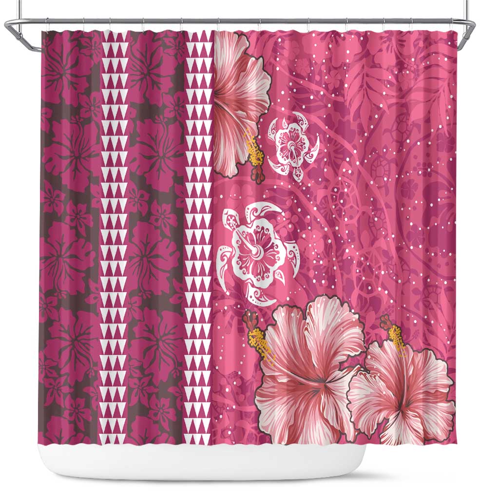 Pink Hibiscus Turle Shower Curtain Hawaiian Style Tribal Tapa Pattern