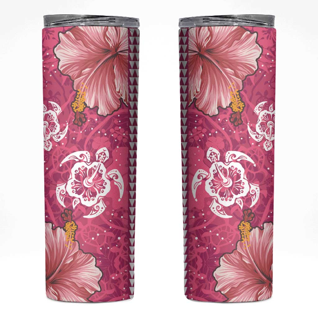 Pink Hibiscus Turle Skinny Tumbler Hawaiian Style Tribal Tapa Pattern