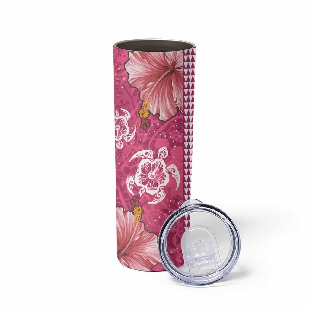 Pink Hibiscus Turle Skinny Tumbler Hawaiian Style Tribal Tapa Pattern