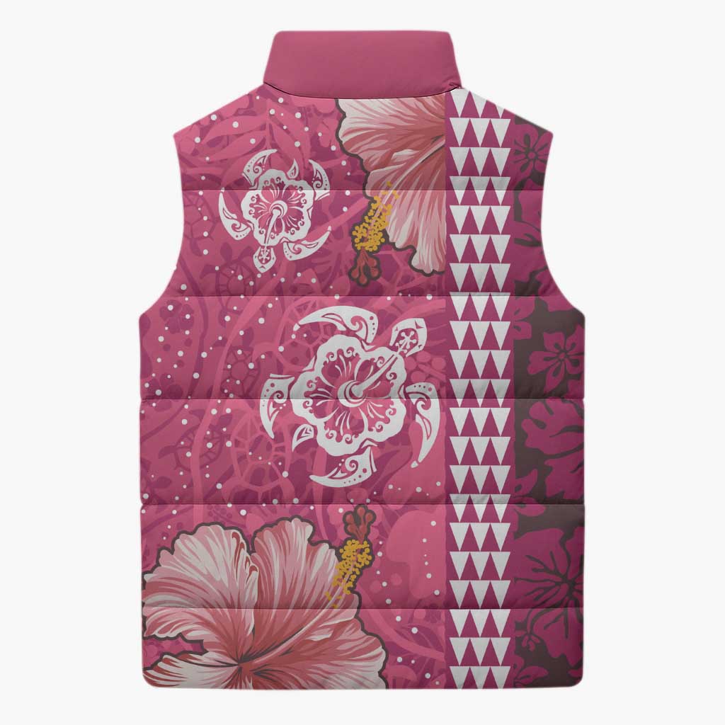 Pink Hibiscus Turle Sleeveless Puffer Jacket Hawaiian Style Tribal Tapa Pattern LT9 - Polynesian Pride