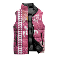 Pink Hibiscus Turle Sleeveless Puffer Jacket Hawaiian Style Tribal Tapa Pattern LT9 - Polynesian Pride