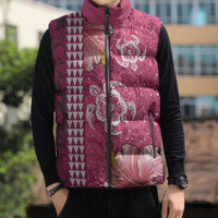 Pink Hibiscus Turle Sleeveless Puffer Jacket Hawaiian Style Tribal Tapa Pattern LT9 - Polynesian Pride