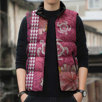 Pink Hibiscus Turle Sleeveless Puffer Jacket Hawaiian Style Tribal Tapa Pattern LT9 - Polynesian Pride