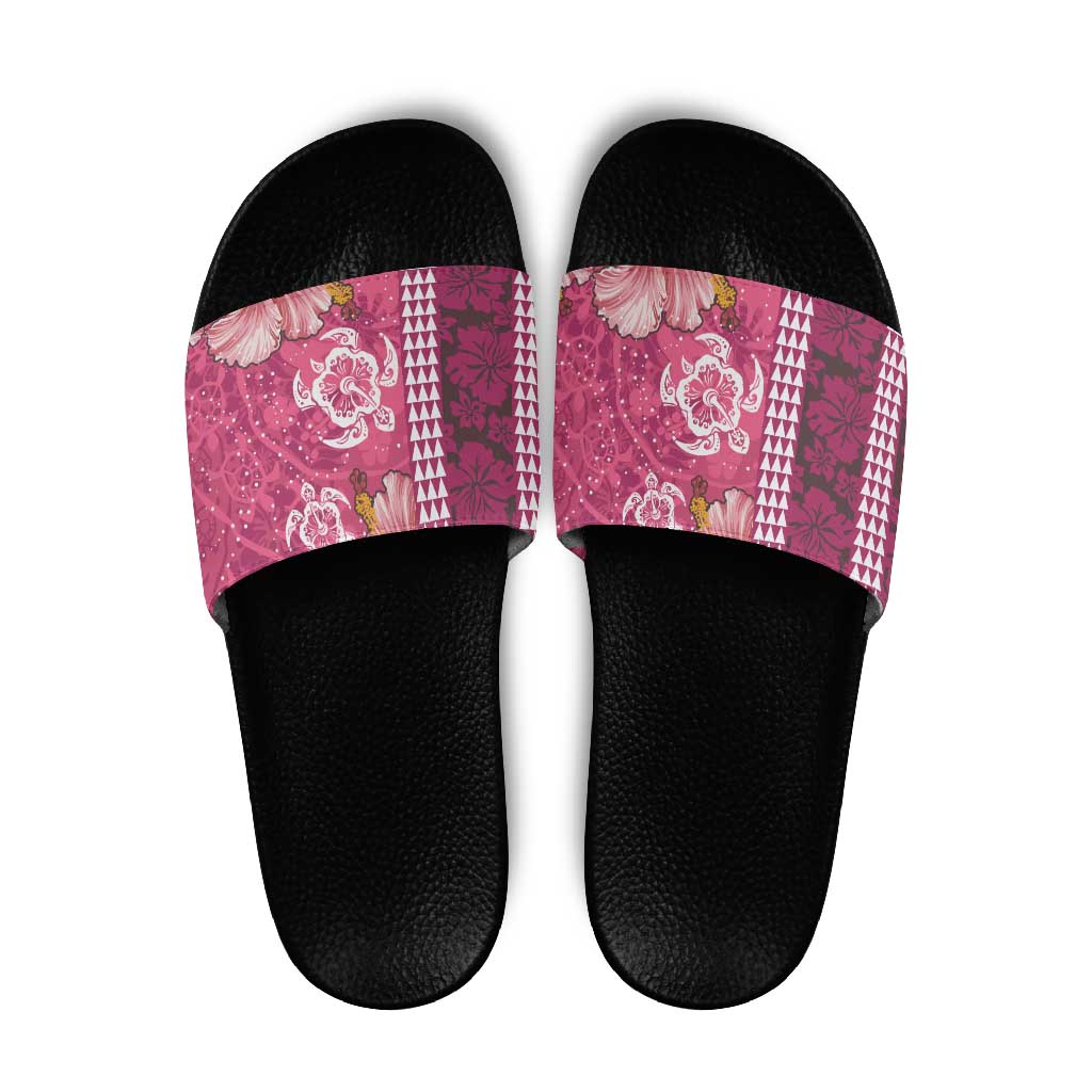 Pink Hibiscus Turle Slide Sandals Hawaiian Style Tribal Tapa Pattern LT9 Pink - Polynesian Pride