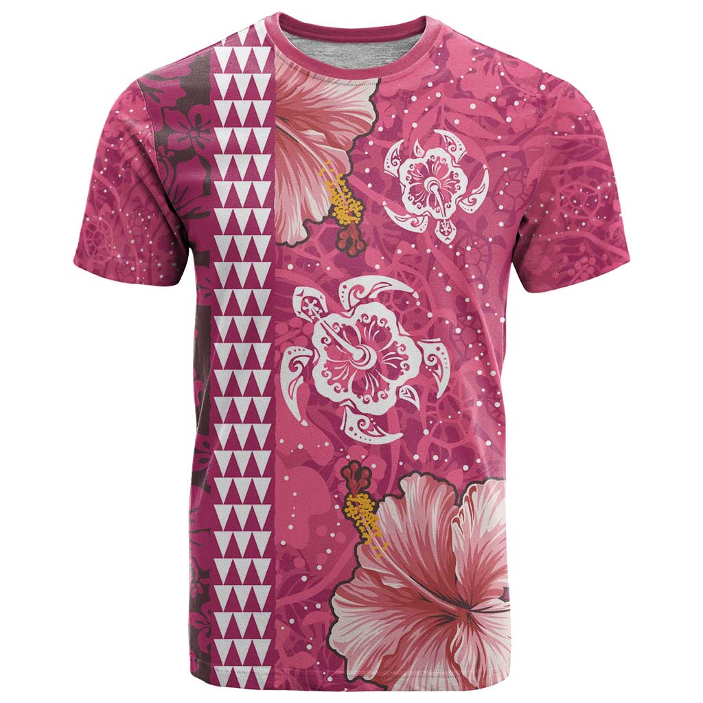 Pink Hibiscus Turle T Shirt Hawaiian Style Tribal Tapa Pattern