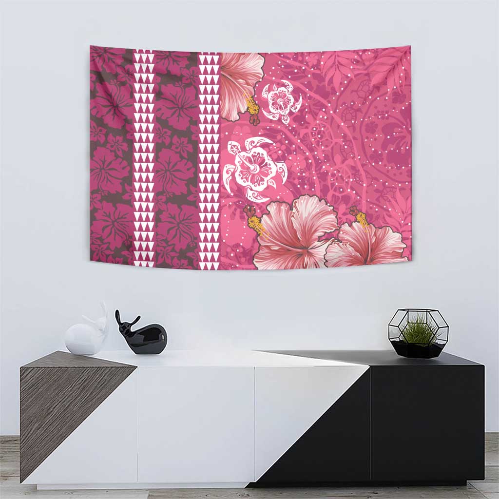 Pink Hibiscus Turle Tapestry Hawaiian Style Tribal Tapa Pattern LT9 - Polynesian Pride