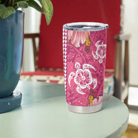 Pink Hibiscus Turle Tumbler Cup Hawaiian Style Tribal Tapa Pattern