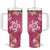 Pink Hibiscus Turle Tumbler With Handle Hawaiian Style Tribal Tapa Pattern