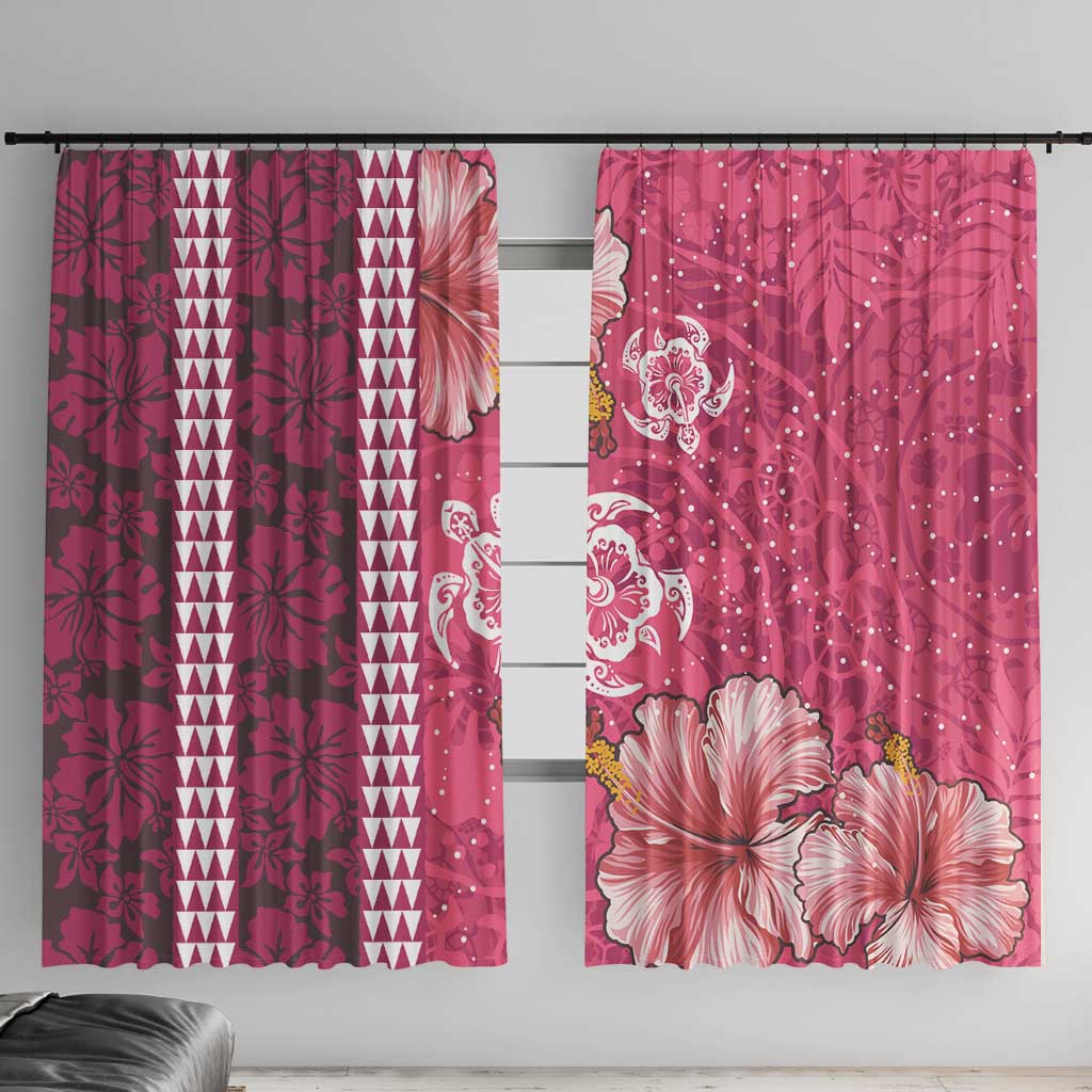Pink Hibiscus Turle Window Curtain Hawaiian Style Tribal Tapa Pattern LT9 With Hooks Pink - Polynesian Pride