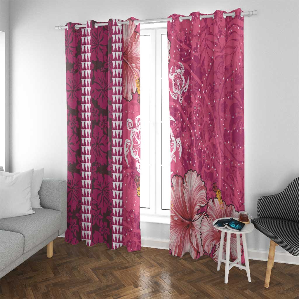 Pink Hibiscus Turle Window Curtain Hawaiian Style Tribal Tapa Pattern LT9 With Grommets Pink - Polynesian Pride
