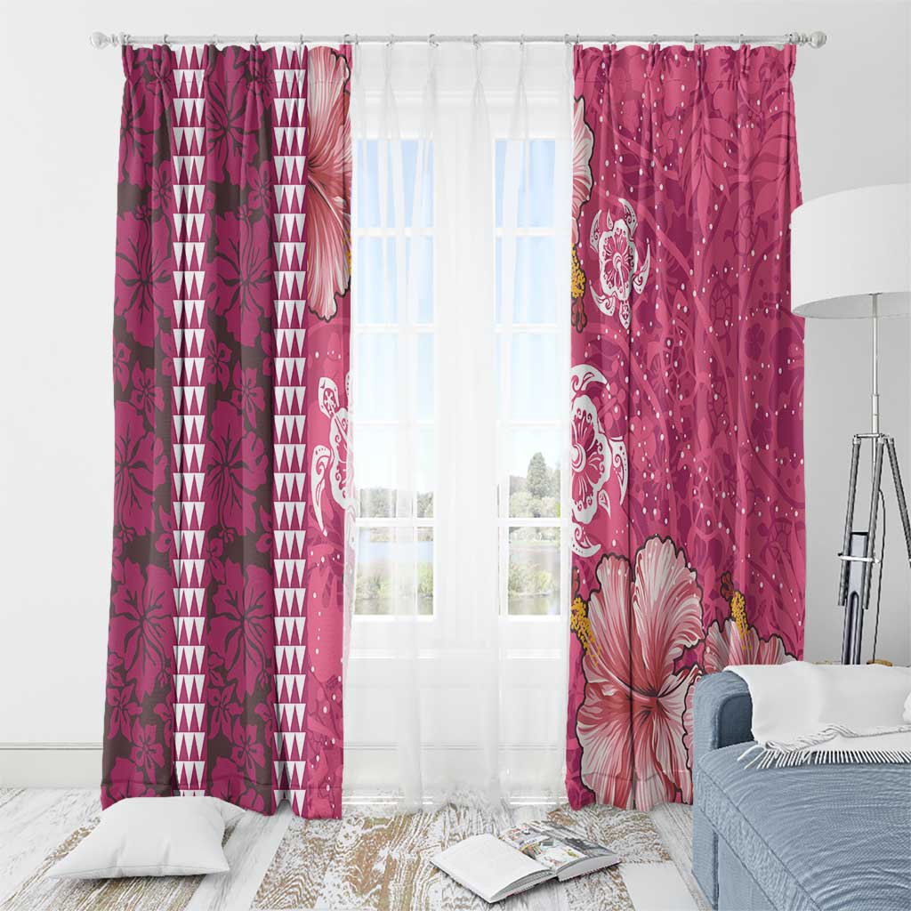Pink Hibiscus Turle Window Curtain Hawaiian Style Tribal Tapa Pattern LT9 - Polynesian Pride