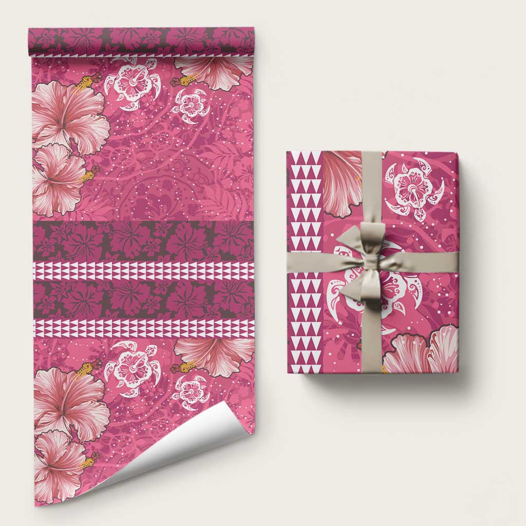 Pink Hibiscus Turle Wrapping Paper Hawaiian Style Tribal Tapa Pattern - Polynesian Pride