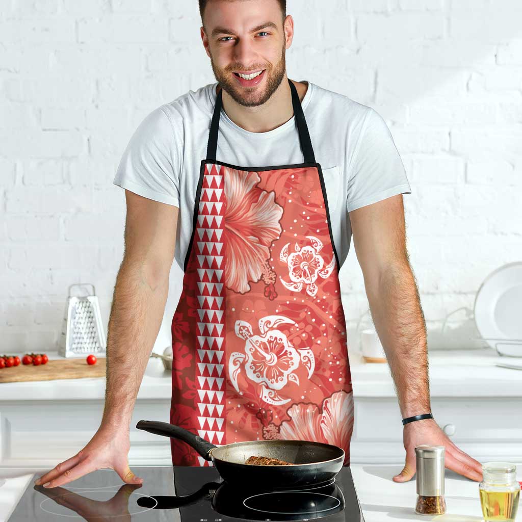 Red Hibiscus Turle Apron Hawaiian Style Tribal Tapa Pattern - Polynesian Pride