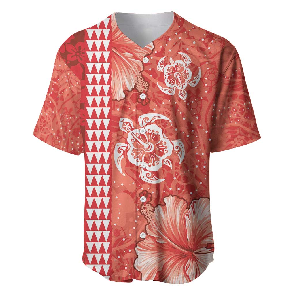 Red Hibiscus Turle Baseball Jersey Hawaiian Style Tribal Tapa Pattern LT9 Red - Polynesian Pride