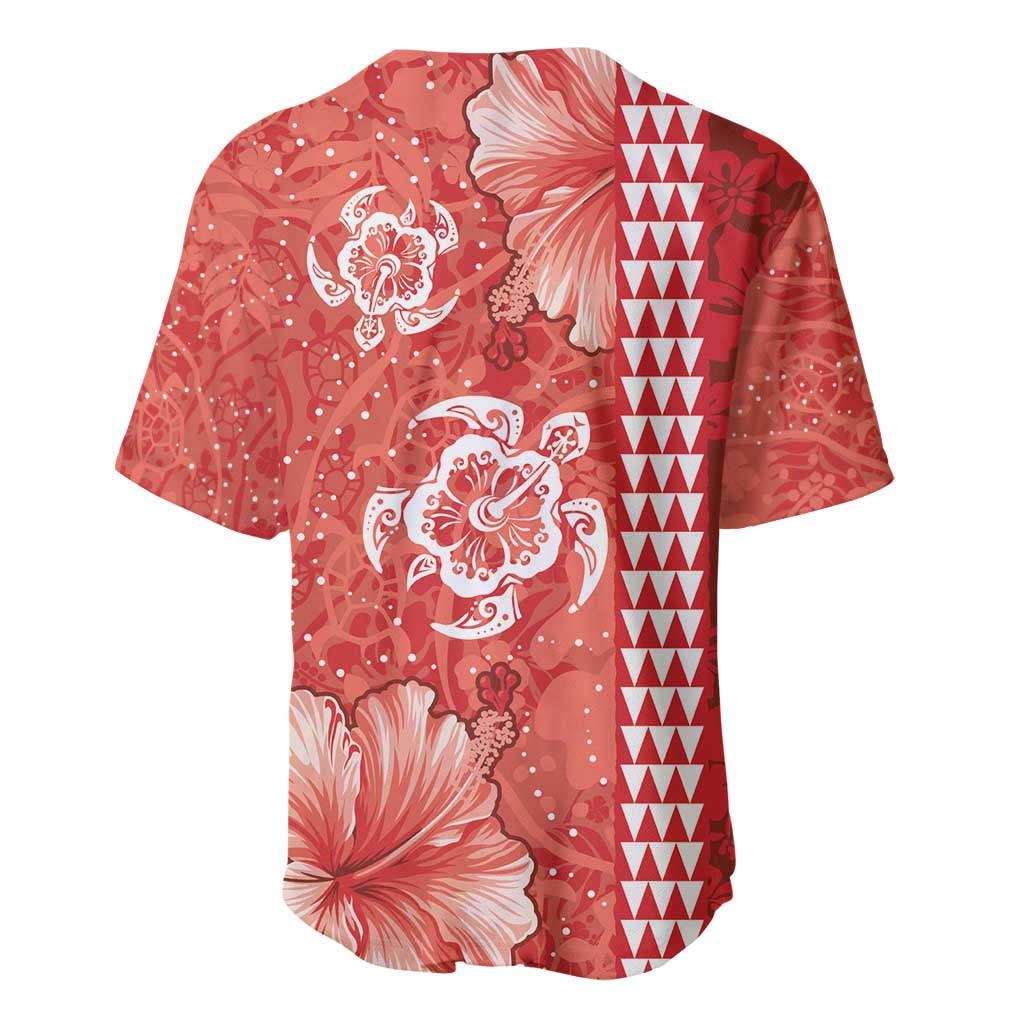 Red Hibiscus Turle Baseball Jersey Hawaiian Style Tribal Tapa Pattern LT9 - Polynesian Pride