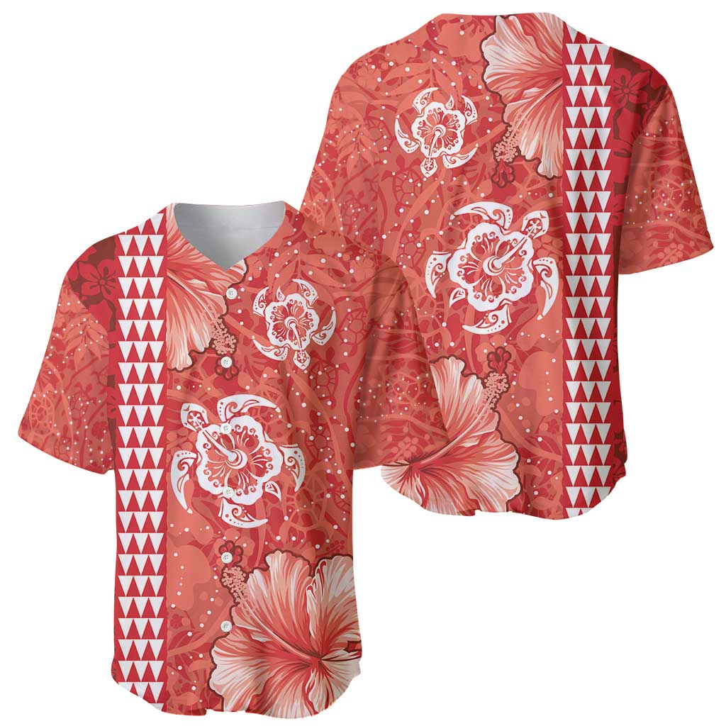 Red Hibiscus Turle Baseball Jersey Hawaiian Style Tribal Tapa Pattern LT9 - Polynesian Pride