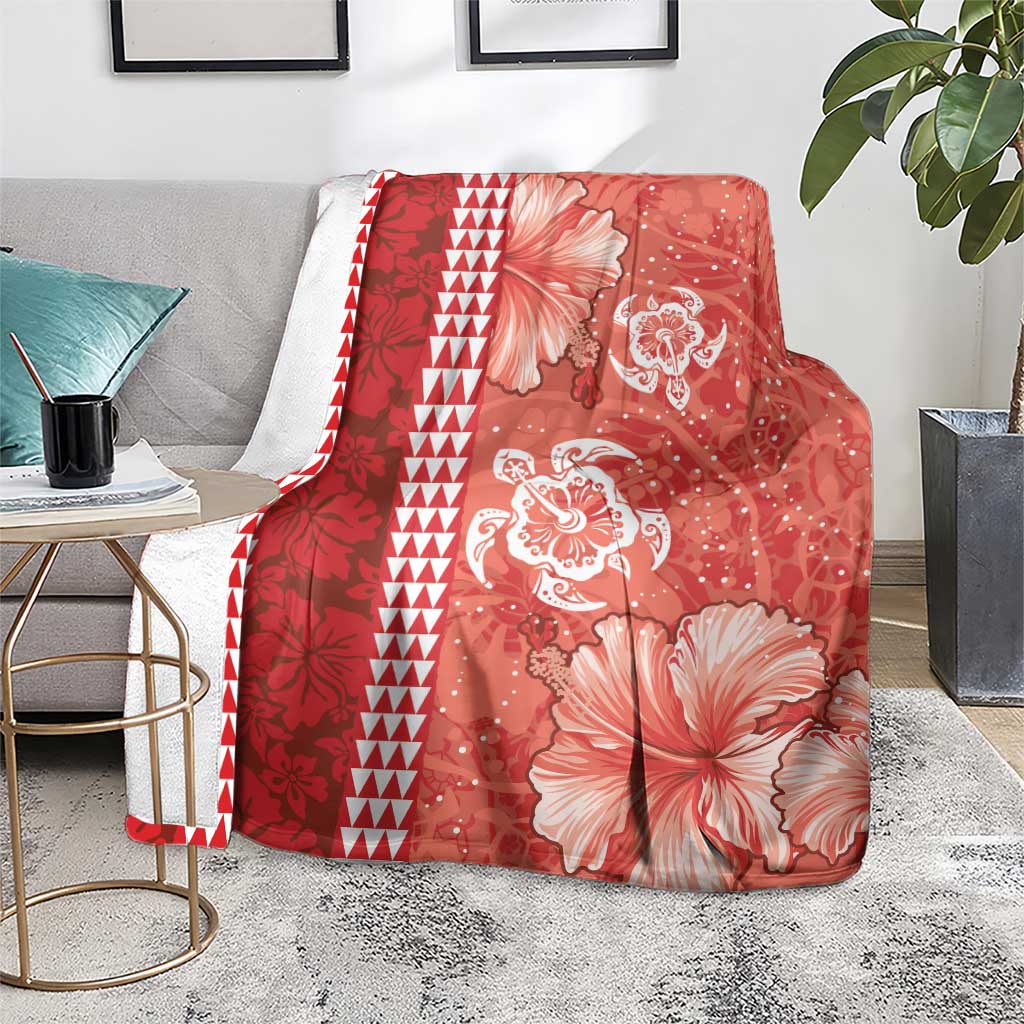 Red Hibiscus Turle Blanket Hawaiian Style Tribal Tapa Pattern