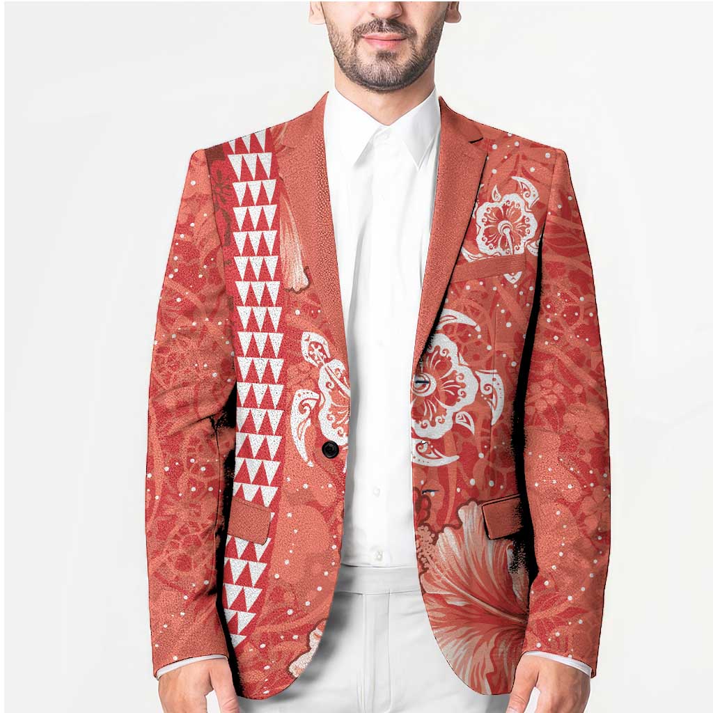 Red Hibiscus Turle Blazer Hawaiian Style Tribal Tapa Pattern LT9 - Polynesian Pride