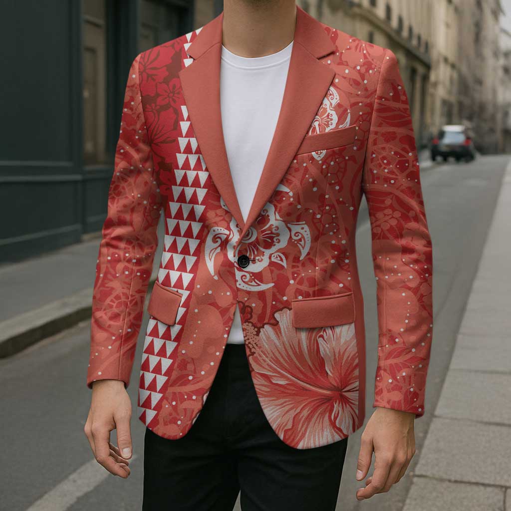 Red Hibiscus Turle Blazer Hawaiian Style Tribal Tapa Pattern LT9 - Polynesian Pride