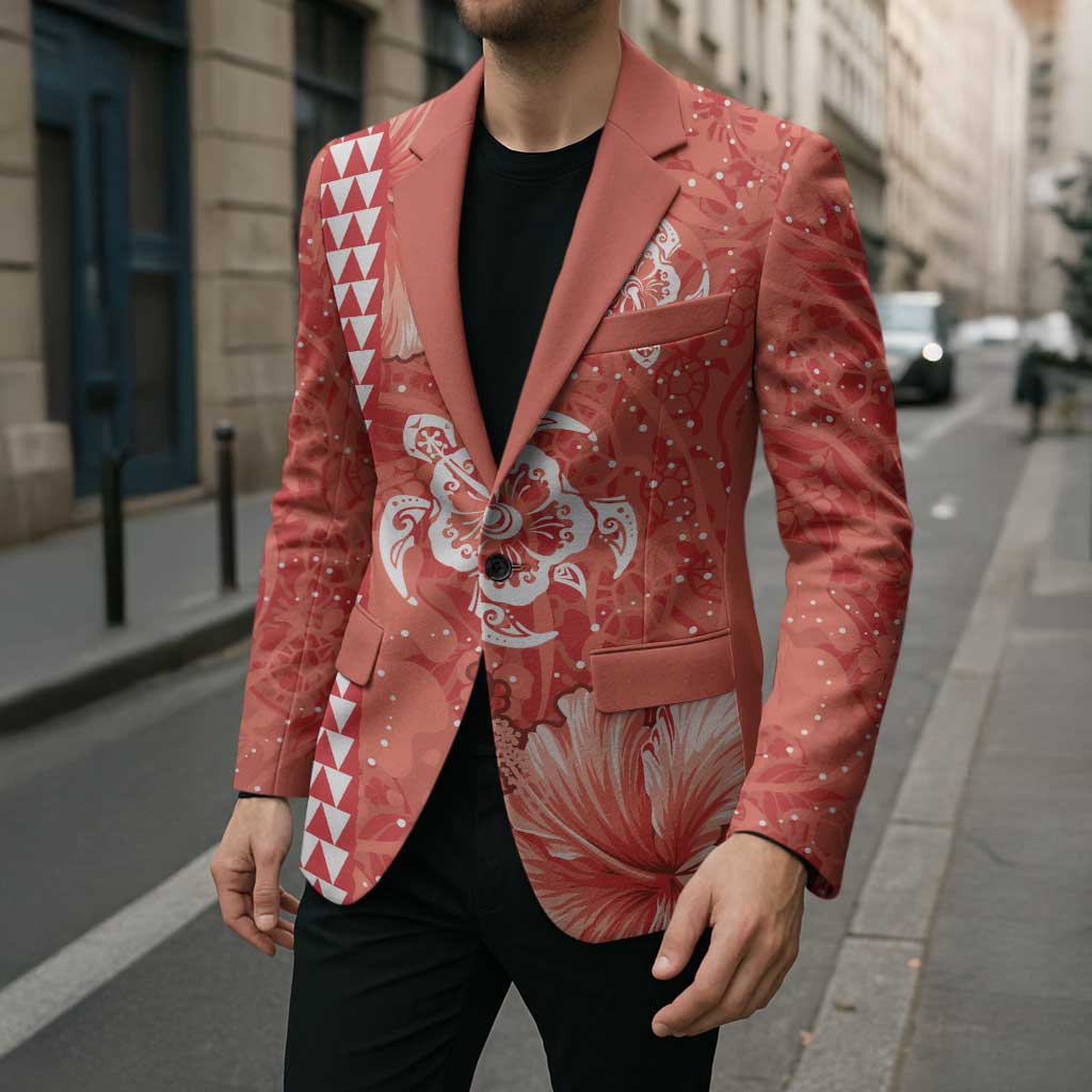 Red Hibiscus Turle Blazer Hawaiian Style Tribal Tapa Pattern LT9 - Polynesian Pride