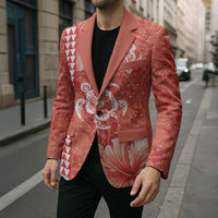Red Hibiscus Turle Blazer Hawaiian Style Tribal Tapa Pattern LT9 - Polynesian Pride