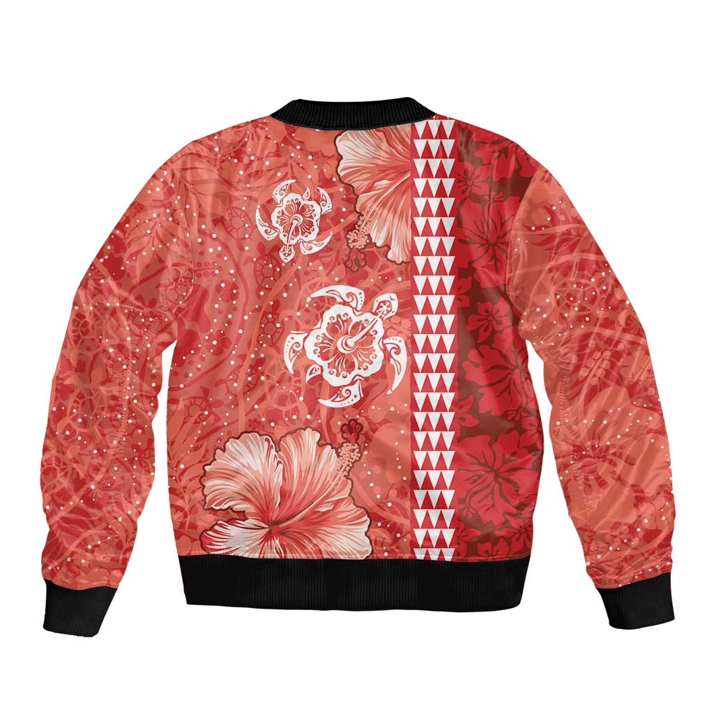 Red Hibiscus Turle Bomber Jacket Hawaiian Style Tribal Tapa Pattern LT9 - Polynesian Pride