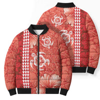 Red Hibiscus Turle Bomber Puffer Jacket Hawaiian Style Tribal Tapa Pattern LT9 - Polynesian Pride