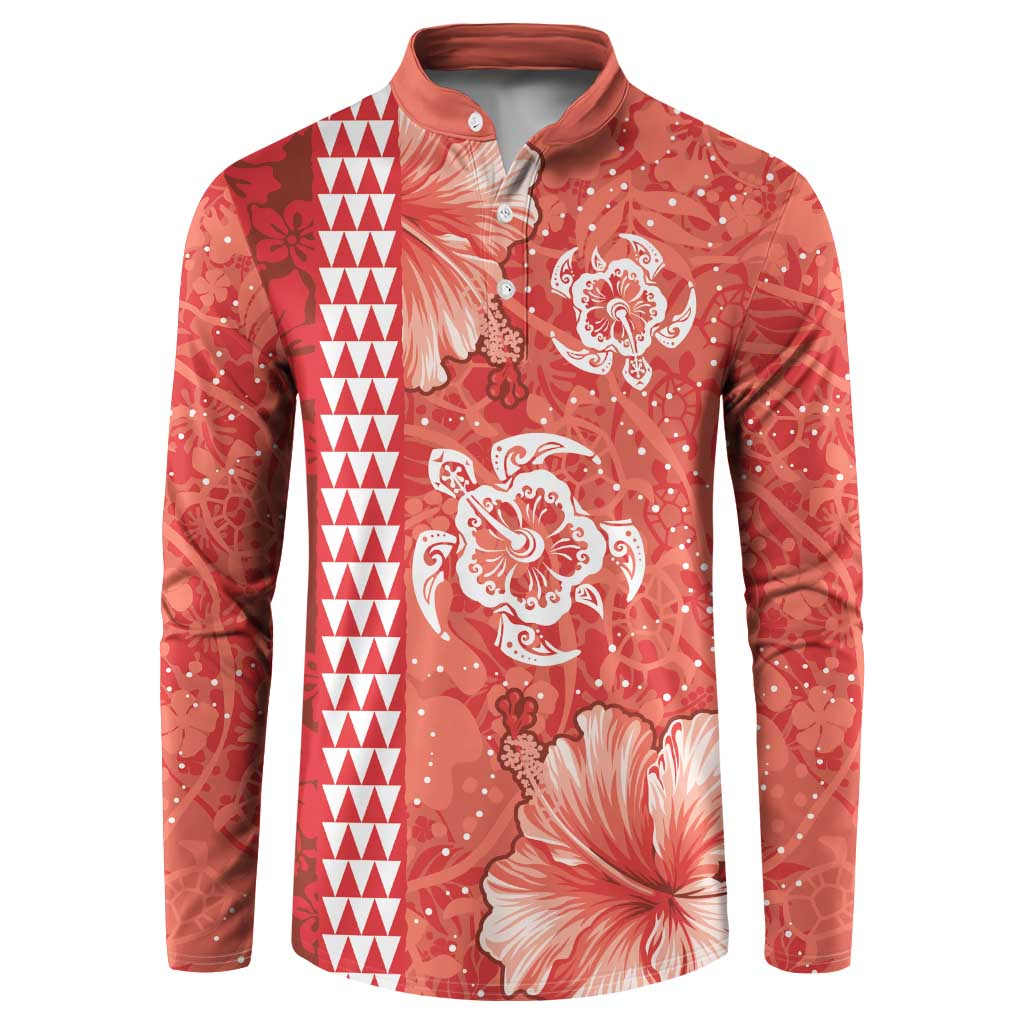 Red Hibiscus Turle Button Sweatshirt Hawaiian Style Tribal Tapa Pattern LT9 Red - Polynesian Pride