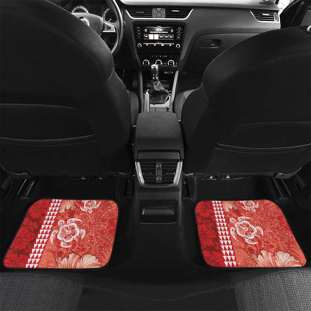 Red Hibiscus Turle Car Mats Hawaiian Style Tribal Tapa Pattern