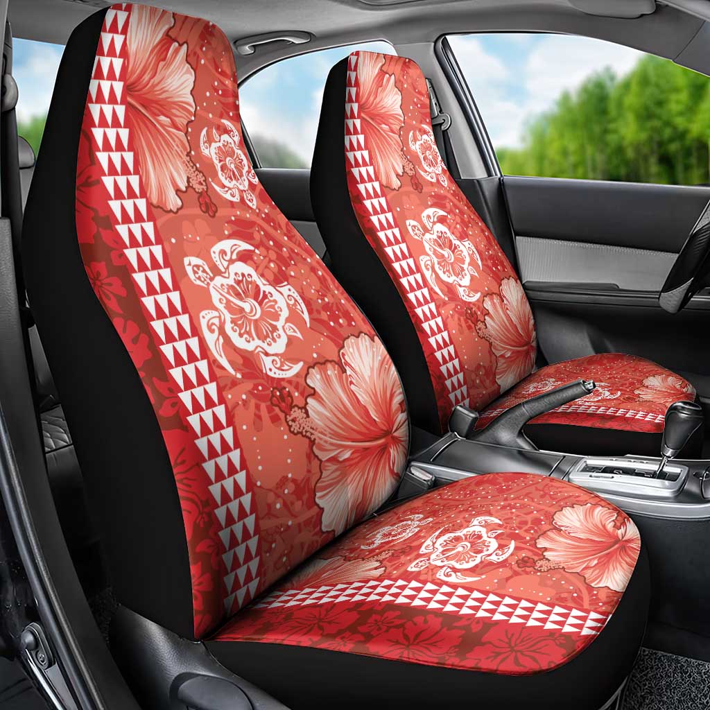 Red Hibiscus Turle Car Seat Cover Hawaiian Style Tribal Tapa Pattern
