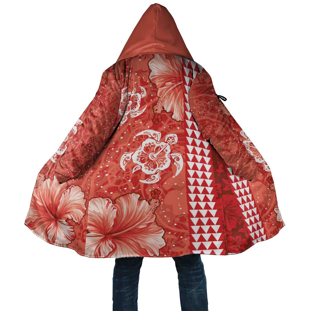 Red Hibiscus Turle Cloak Hawaiian Style Tribal Tapa Pattern - Polynesian Pride