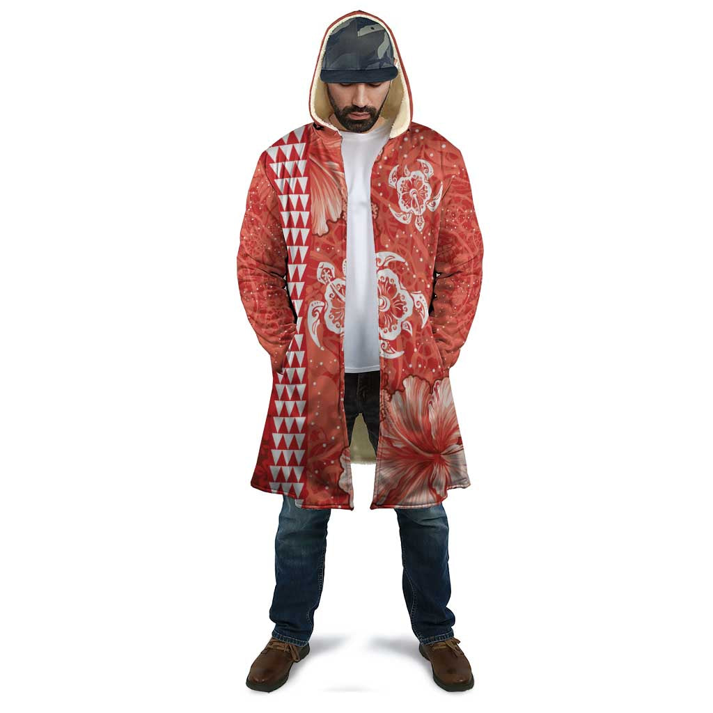 Red Hibiscus Turle Cloak Hawaiian Style Tribal Tapa Pattern - Polynesian Pride