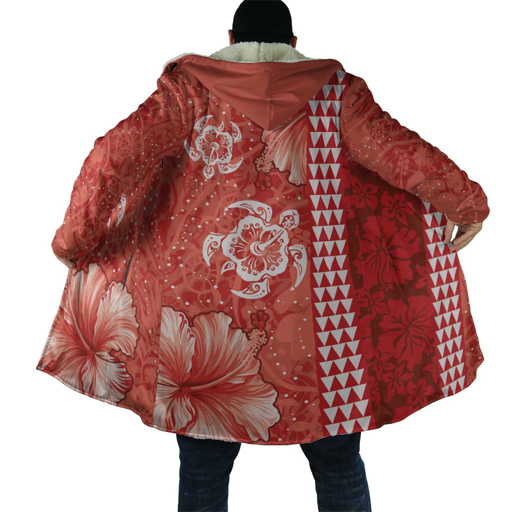Red Hibiscus Turle Cloak Hawaiian Style Tribal Tapa Pattern - Polynesian Pride