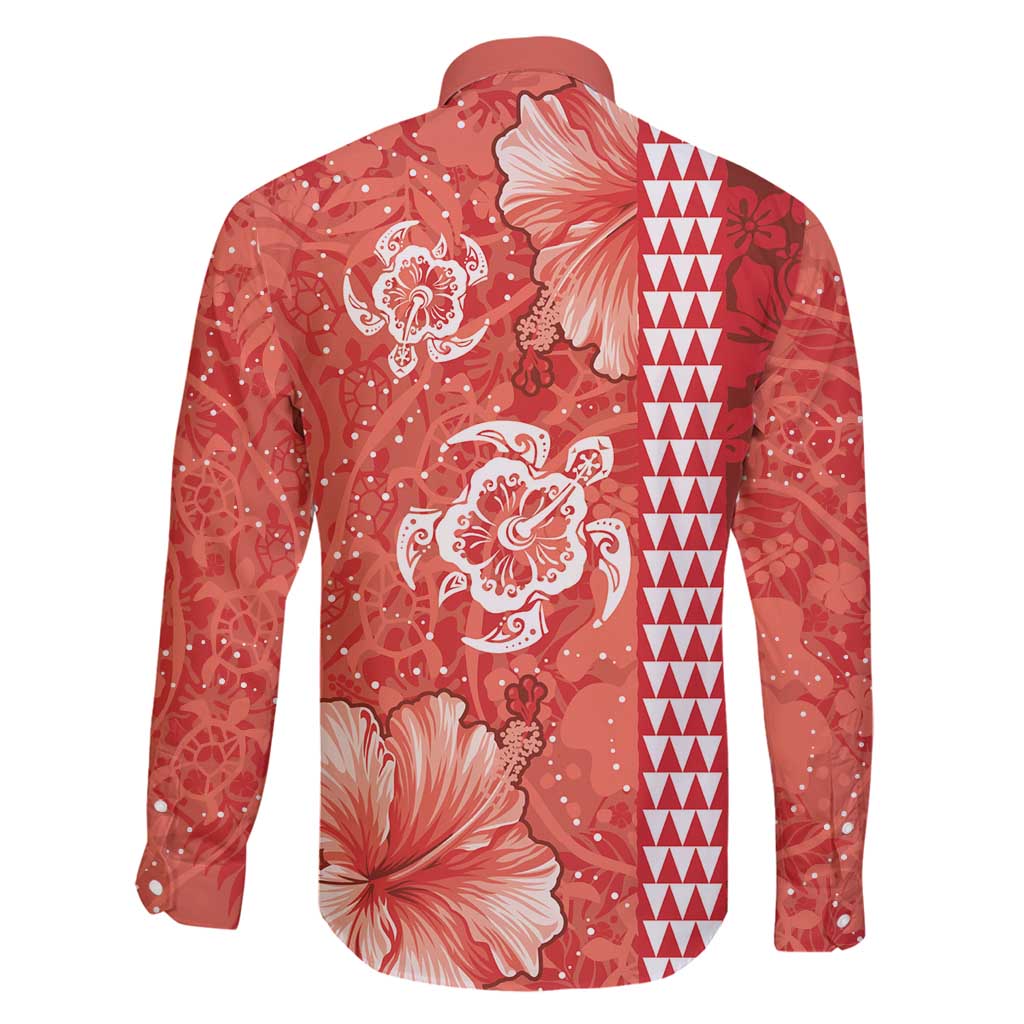 Red Hibiscus Turle Family Matching Long Sleeve Bodycon Dress and Hawaiian Shirt Hawaiian Style Tribal Tapa Pattern LT9 - Polynesian Pride
