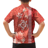 Red Hibiscus Turle Family Matching Off The Shoulder Long Sleeve Dress and Hawaiian Shirt Hawaiian Style Tribal Tapa Pattern